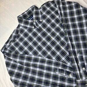 Ralph Lauren Blake Mens Large Blue Green Plaid Cotton Button Down Shirt Long Slv